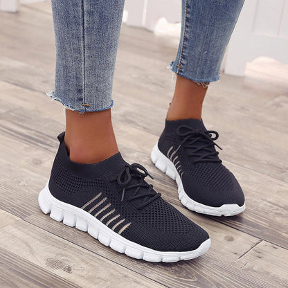 Women's Lightweight Knit Sneakers with Laces and Breathable Design – Flexible Training Shoes with Segmented Soles for Everyday Wear, Fitness and Leisure
