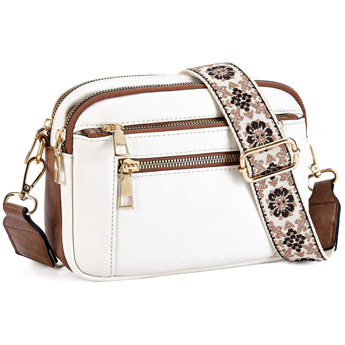 Geantă crossbody pentru femei, cu mai multe buzunare cu fermoar și curea cu model – geantă de umăr elegantă pentru utilizare zilnică, cumpărături, călătorii și timp liber