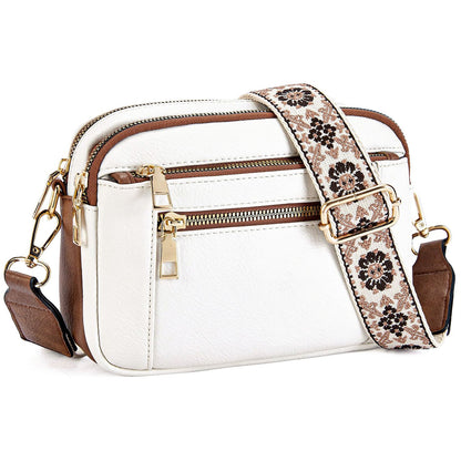 Geantă crossbody pentru femei, cu mai multe buzunare cu fermoar și curea cu model – geantă de umăr elegantă pentru utilizare zilnică, cumpărături, călătorii și timp liber