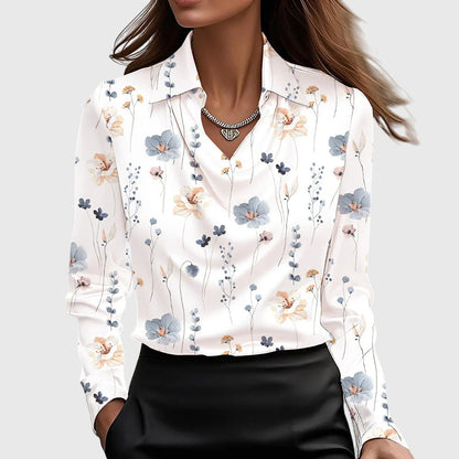 Women's Satin Blouse with a Cowl Neckline and Long Sleeves – Elegant Shirt Blouse for the Office, Evening Wear and Smart-Casual Style