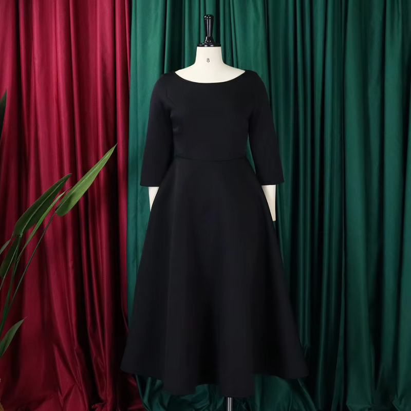 Women's A-Line Midi Dress – Three-Quarter-Sleeve Dress for Events and Everyday Wear