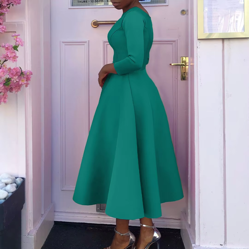 Women's A-Line Midi Dress – Three-Quarter-Sleeve Dress for Events and Everyday Wear