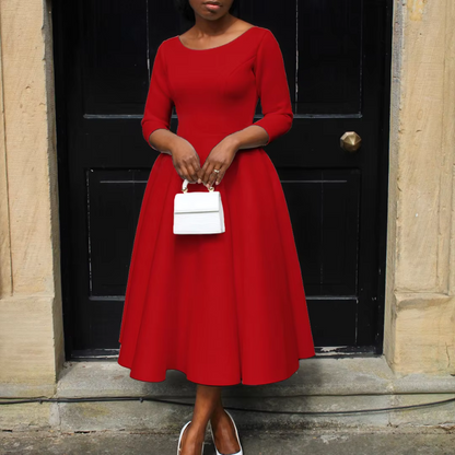 Women's A-Line Midi Dress – Three-Quarter-Sleeve Dress for Events and Everyday Wear