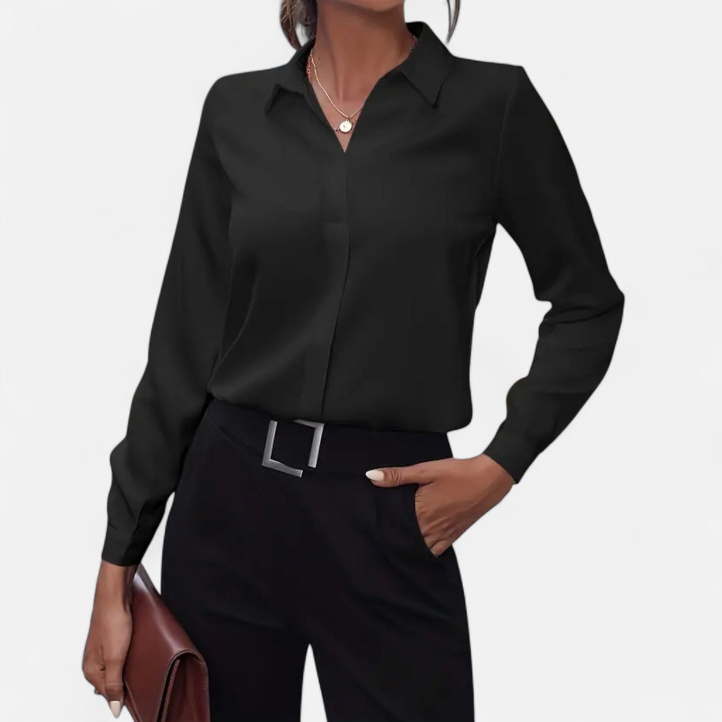 Dame Elegant V-Hals Bluse Med Minimalistisk Pasform