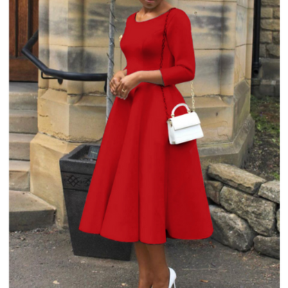 Women's A-Line Midi Dress – Three-Quarter-Sleeve Dress for Events and Everyday Wear