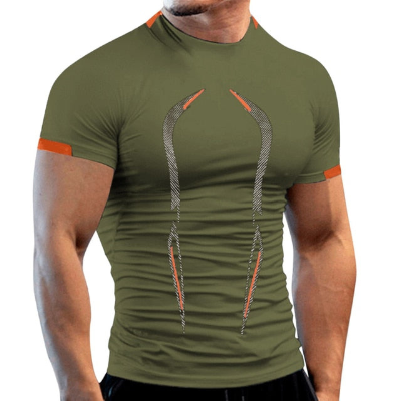 Tricou de compresie bărbătesc cu mâneci scurte și croială cambrată – bluză sport de antrenament cu panouri de performanță pentru fitness, alergare și sport