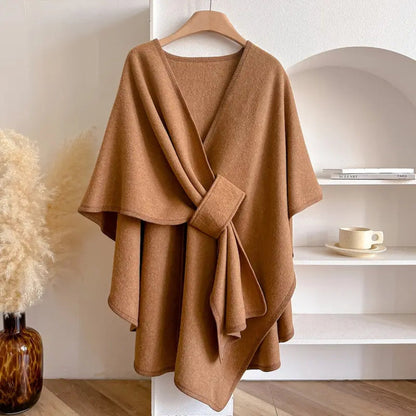 Women's Belted Poncho Coat – Wind-Resistant Outerwear for Autumn, Winter, Leisure, and Everyday Wear
