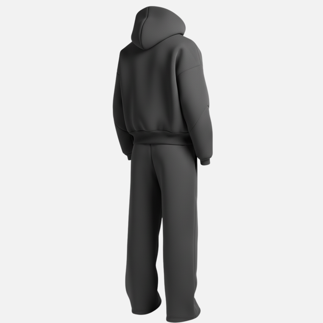 Męski oversize’owy dres z bluzą z kapturem i joggerami – swobodny, dwuczęściowy zestaw streetwearowy na podróże, do odpoczynku i na co dzień