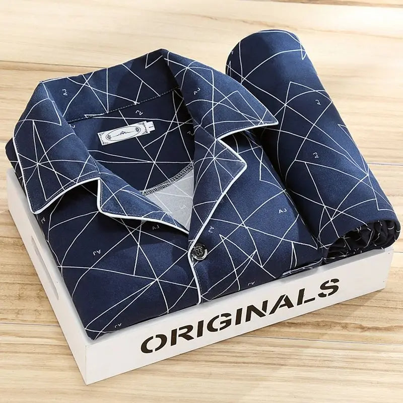 Men's Printed Pajama Set with Button Closure – 2-Piece Sleepwear for Relaxing, Lounging at Home, and Gifting