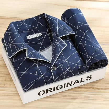 Men's Printed Pajama Set with Button Closure – 2-Piece Sleepwear for Relaxing, Lounging at Home, and Gifting