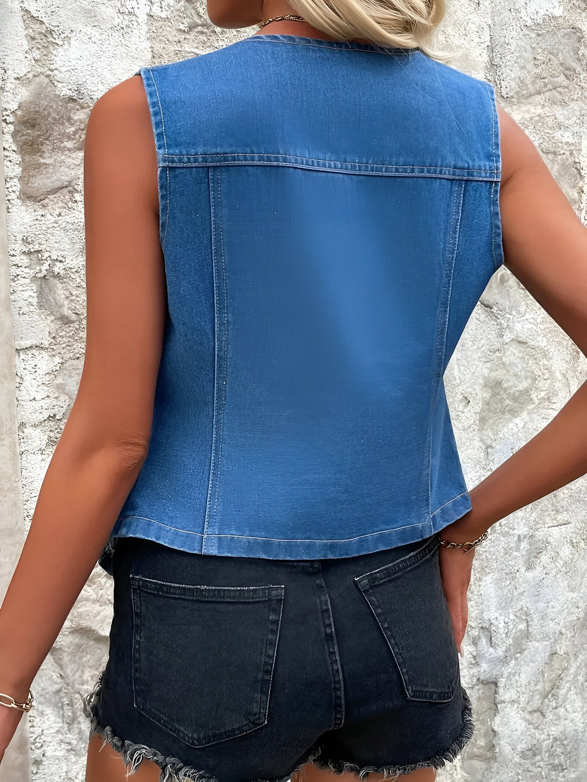 Women's Sleeveless V-Neck Denim Vest with Button Closure – Stylish, Fitted Vest for Summer, Everyday Wear, and Layering
