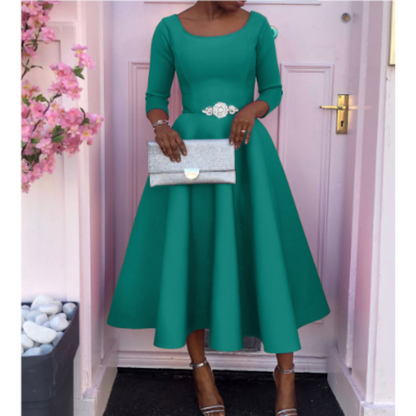 Women's A-Line Midi Dress – Three-Quarter-Sleeve Dress for Events and Everyday Wear