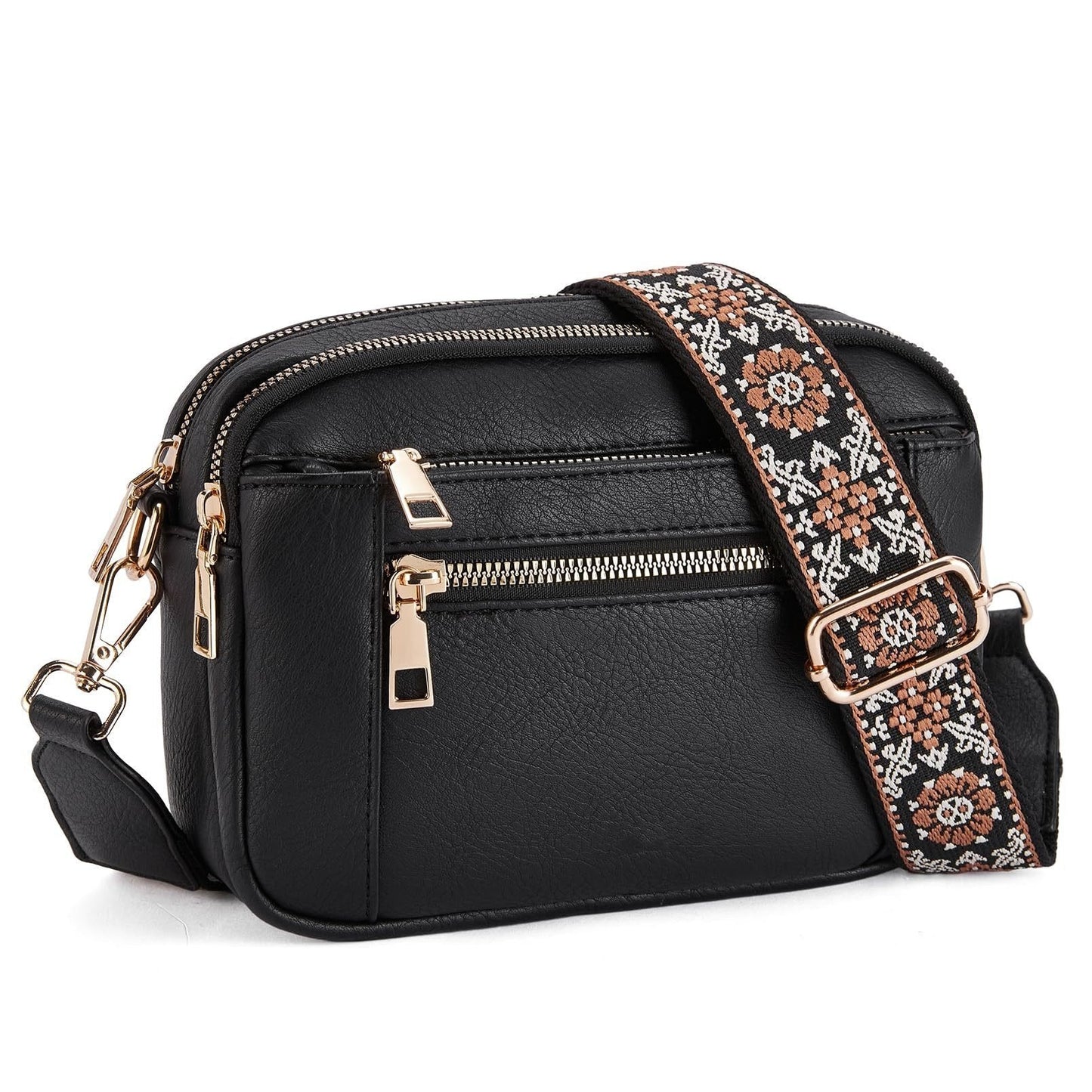 Geantă crossbody pentru femei, cu mai multe buzunare cu fermoar și curea cu model – geantă de umăr elegantă pentru utilizare zilnică, cumpărături, călătorii și timp liber