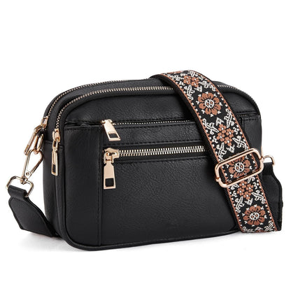 Geantă crossbody pentru femei, cu mai multe buzunare cu fermoar și curea cu model – geantă de umăr elegantă pentru utilizare zilnică, cumpărături, călătorii și timp liber
