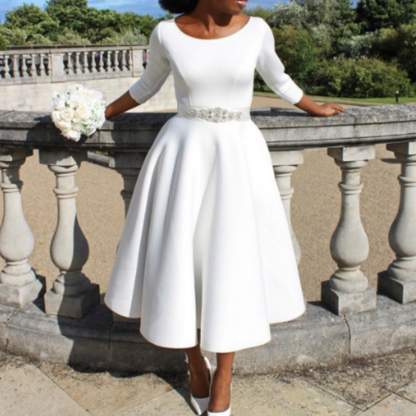 Women's A-Line Midi Dress – Three-Quarter-Sleeve Dress for Events and Everyday Wear