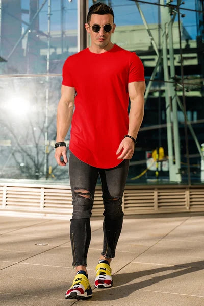 Herre Longline T-Shirt i Athletic Fit med Stretch Komfort