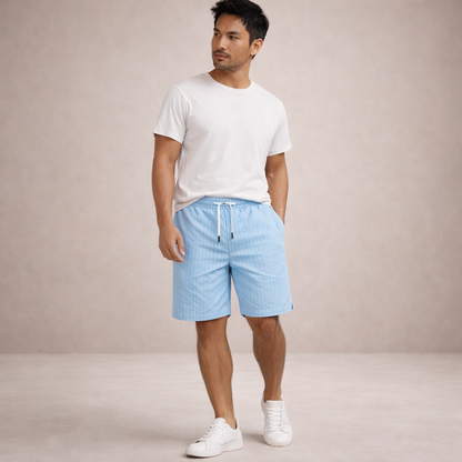 Herre Hørshorts Med Snøretalje Og Print – Afslappede Sommershorts Til Ferie, Strand, Fritid Og Hverdagsbrug