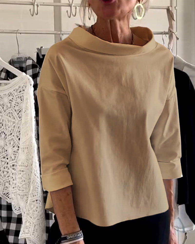 Dámská bavlněná halenka se širokým výstřihem a 3/4 rukávy – ležérní top pro každodenní nošení, do kanceláře a elegantní styl