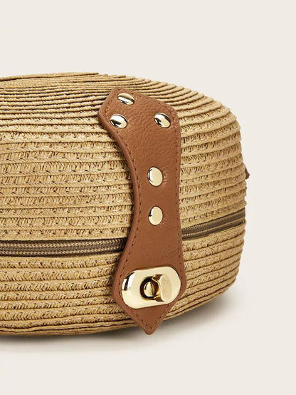 Women's Round Woven Straw Crossbody Bag with Long Adjustable Strap - Lightweight Summer Bag for Vacation, the Beach, Everyday Use, and Leisure