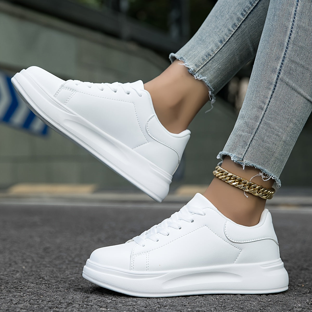 Dame Platform-sneakers I Kunstlæder Med Snørebånd – Lave Fritidssko Med Polstret Sål Til Hverdagsbrug Og Moderne Streetwear
