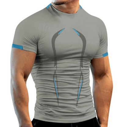 Tricou de compresie bărbătesc cu mâneci scurte și croială cambrată – bluză sport de antrenament cu panouri de performanță pentru fitness, alergare și sport