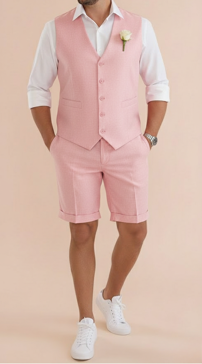 Conjunto de verano para hombre con chaleco entallado y pantalones cortos – Elegante atuendo de estilo elegante informal para bodas, vacaciones y eventos sociales