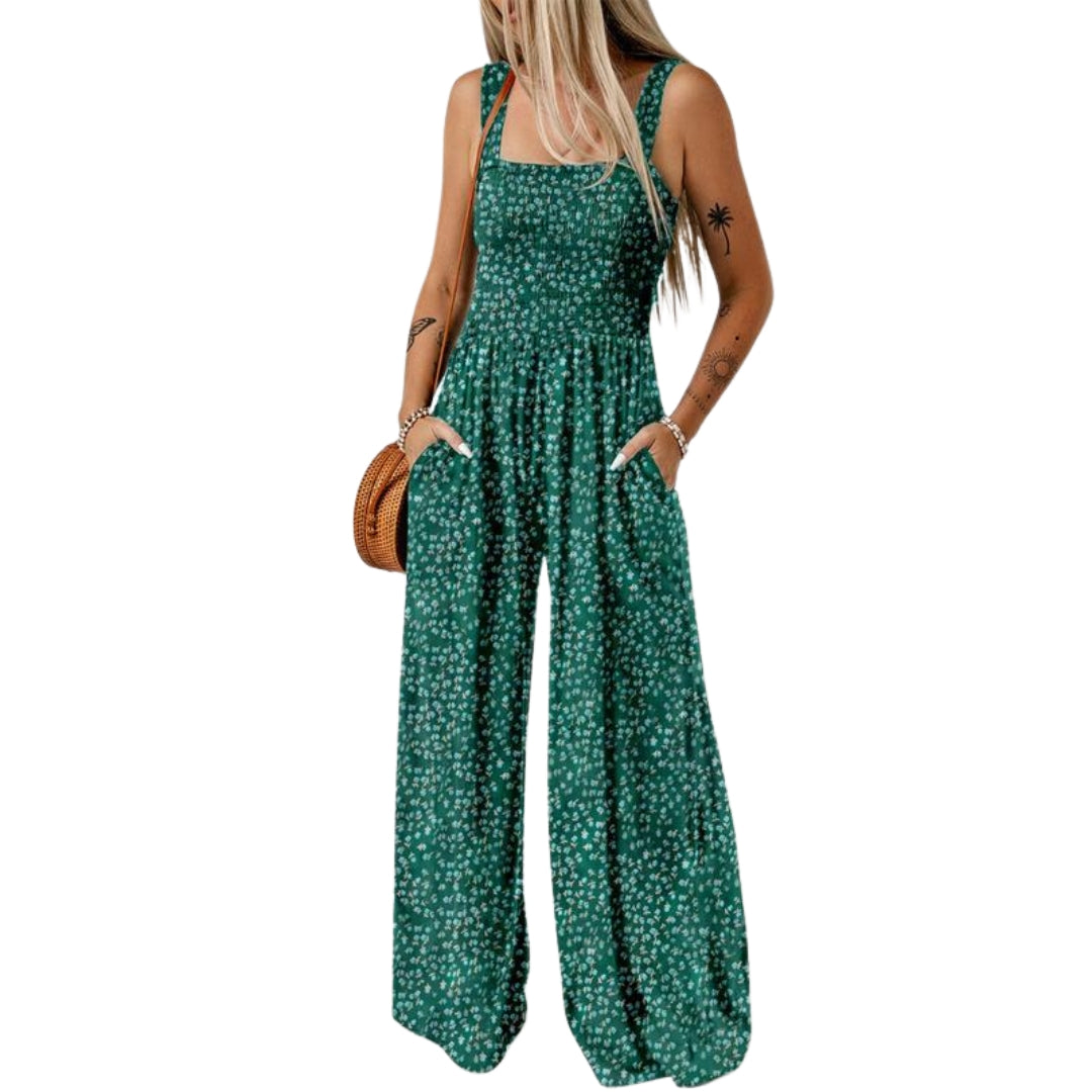 Dame Printet Jumpsuit Med Brede Ben – Afslappet Festtøj Til Forår Og Sommer