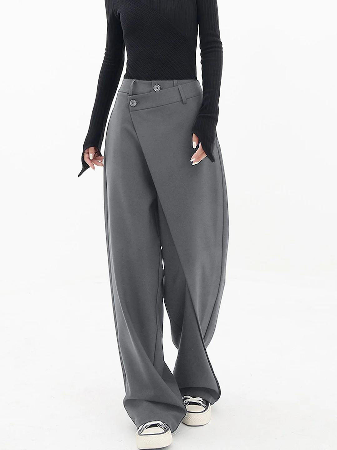Women's Wide-Leg Pants with Asymmetric Wrap Waist - High-Waisted Design with a Relaxed Fit for Stylish Everyday Outfits