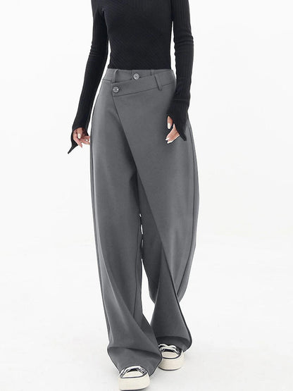 Women's Wide-Leg Pants with Asymmetric Wrap Waist - High-Waisted Design with a Relaxed Fit for Stylish Everyday Outfits