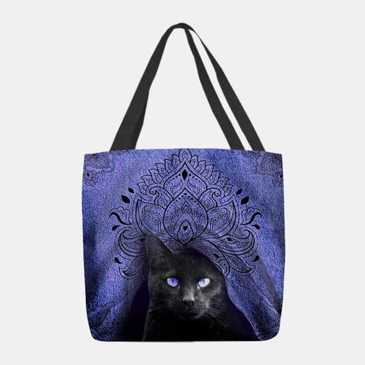 Women's Canvas Tote Bag with Cat Print and Long Carry Handles - Spacious Casual Shoulder Bag for Shopping, Everyday Use, and Leisure