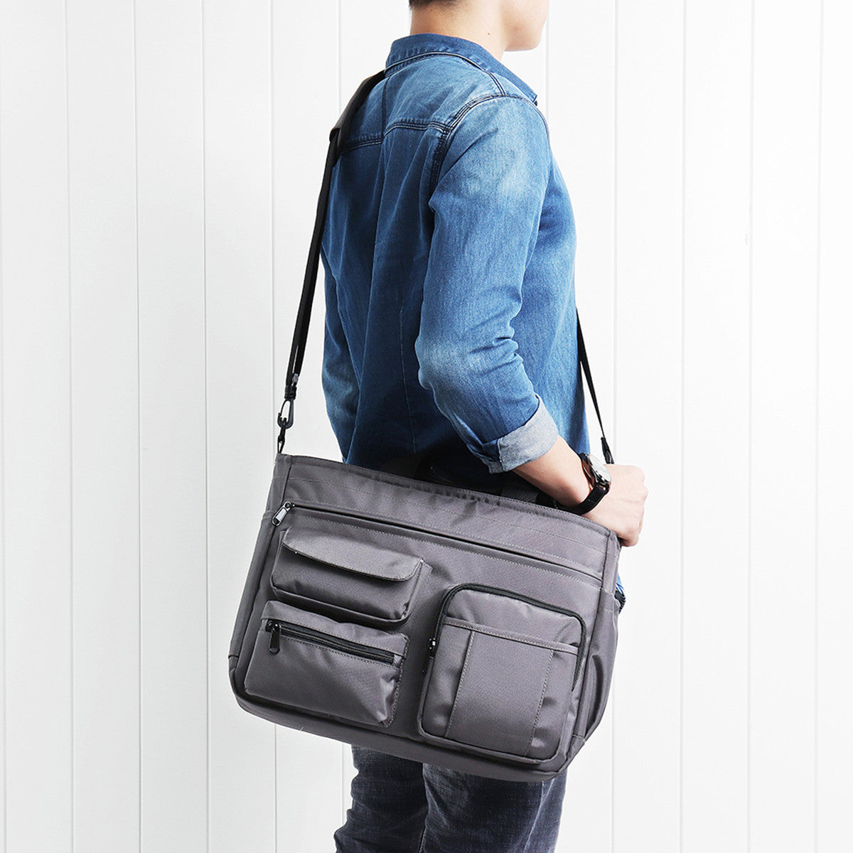 Herre Nylon Messenger-taske Med Flere Lommer Og Laptoprum – Rummelig Crossbody-arbejdstaske Med Organiserede Rum Til Arbejde, Studie Og Rejser