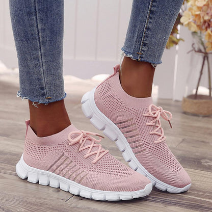 Women's Lightweight Knit Sneakers with Laces and Breathable Design – Flexible Training Shoes with Segmented Soles for Everyday Wear, Fitness and Leisure