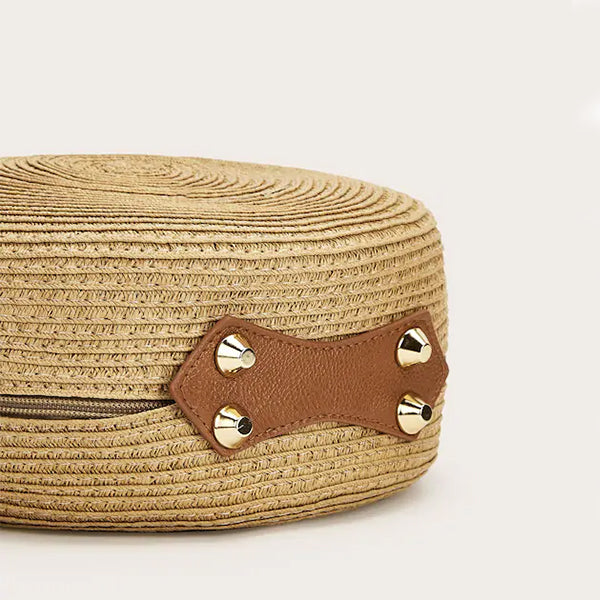 Women's Round Woven Straw Crossbody Bag with Long Adjustable Strap - Lightweight Summer Bag for Vacation, the Beach, Everyday Use, and Leisure