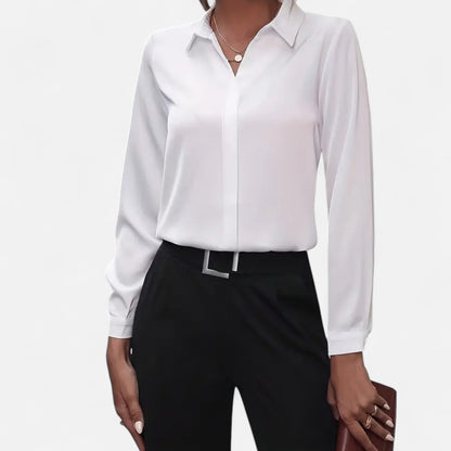 Dame Elegant V-Hals Bluse Med Minimalistisk Pasform
