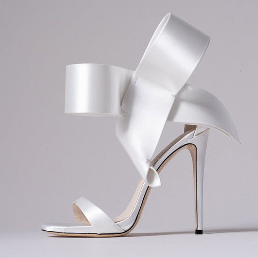 Dame Stiletto-sandaler I Satin Med Stor Sløjfe – Elegante Højhælede Sko Med Ankelrem Til Bryllupper, Fester Og Aftenarrangementer