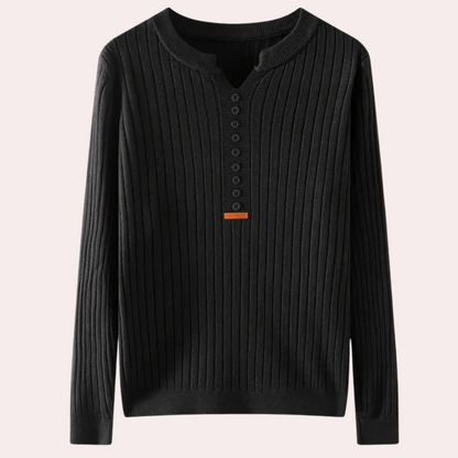 Dame Ribbet Langærmet Striksweater Med Knapudskæring