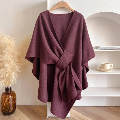 Women's Belted Poncho Coat – Wind-Resistant Outerwear for Autumn, Winter, Leisure, and Everyday Wear