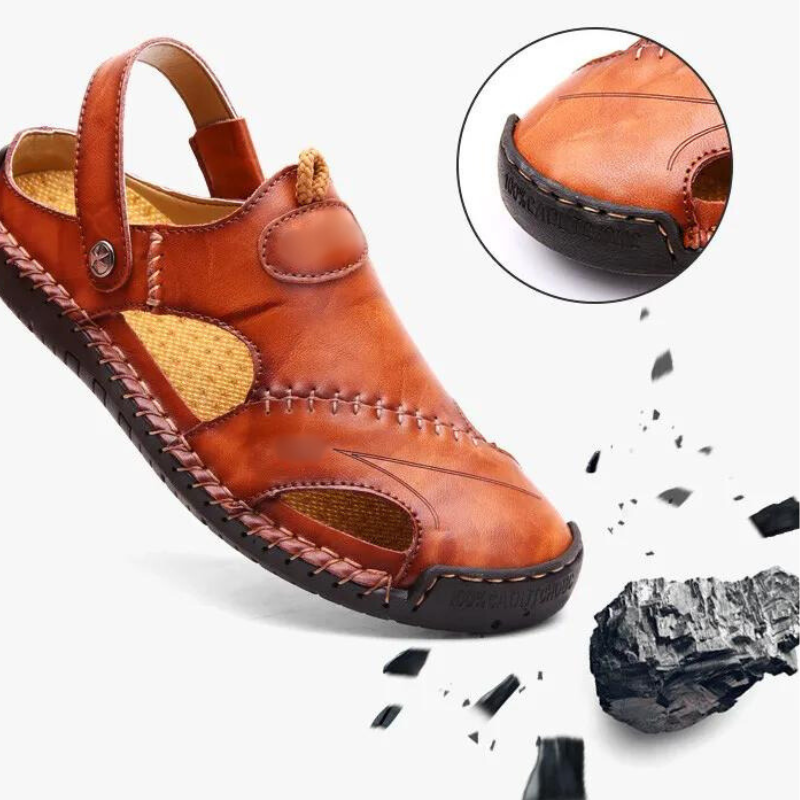 Sandalias de cuero para hombre con puntera cerrada y suela antideslizante – Calzado cómodo de verano para caminar, tiempo libre, vacaciones y uso diario