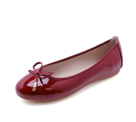 Damă balerini cu aspect lăcuit, fundă și vârf rotund – pantofi eleganți, ușor de încălțat, pentru birou, purtare zilnică și ținute smart casual