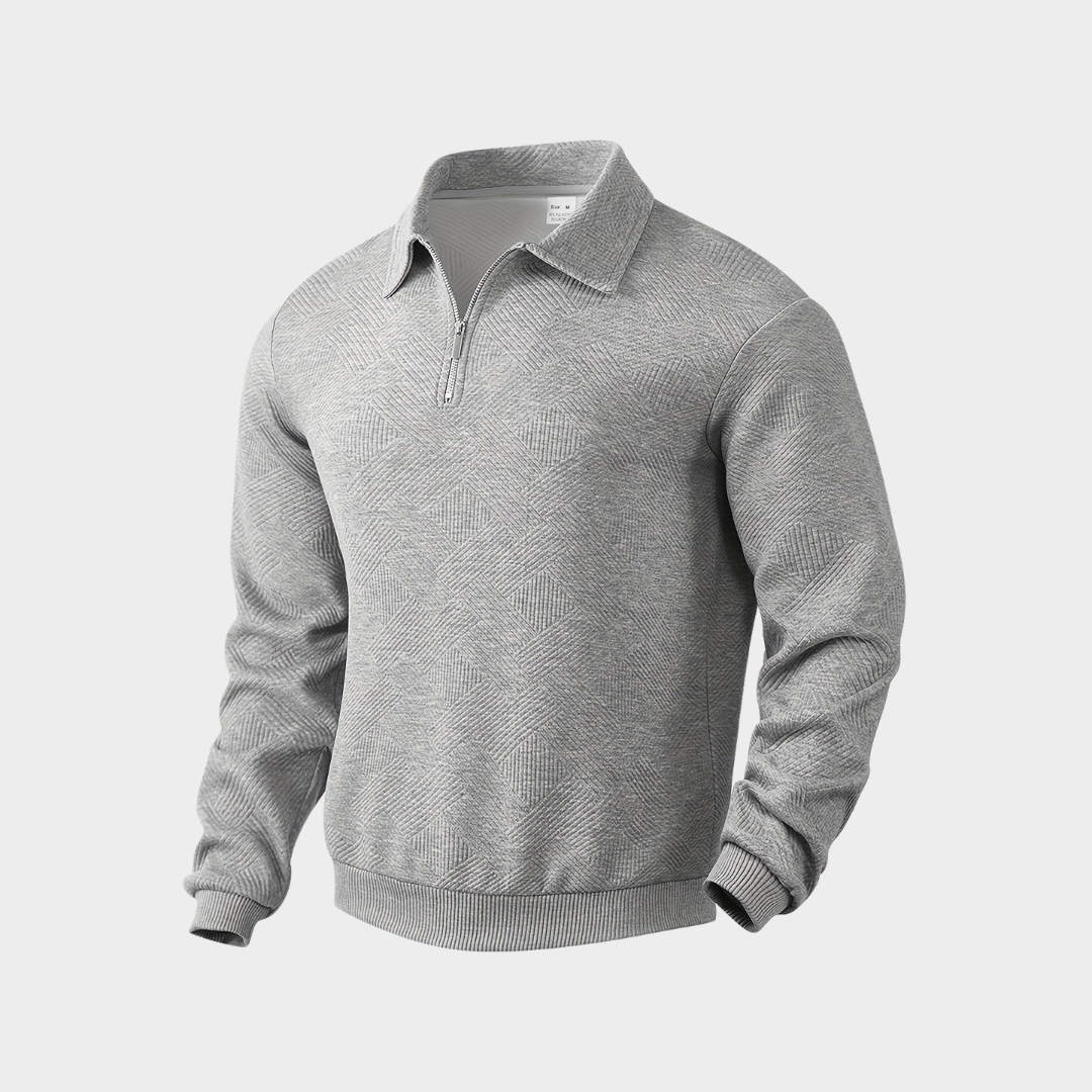 Herre Varm Polo-Sweatshirt Med Halv Lynlås – Afslappet Langærmet Lag Til Kontor Og Weekendbrug