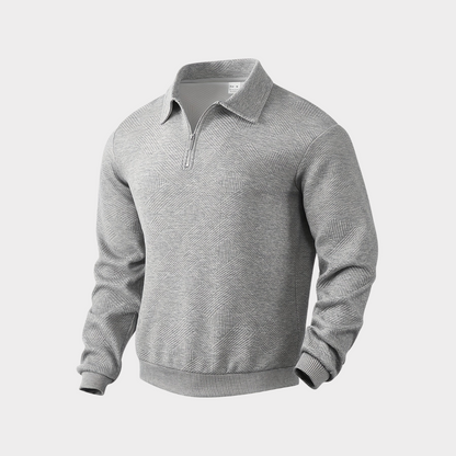 Herre Varm Polo-Sweatshirt Med Halv Lynlås – Afslappet Langærmet Lag Til Kontor Og Weekendbrug