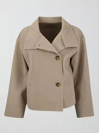 Women's Casual Cropped Jacket – Asymmetrical High-Neck Layer for Smart-Casual Wear