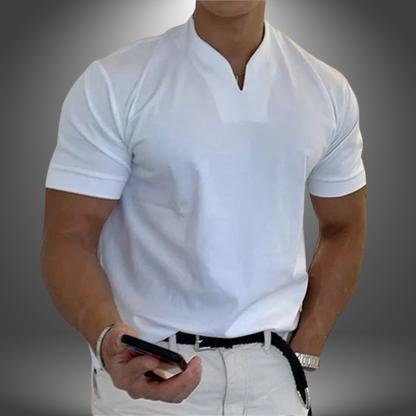 Men's T-Shirt with Notch Neckline and Slim Fit – Short-Sleeve T-Shirt for Everyday Wear, Leisure, and Smart-Casual Style