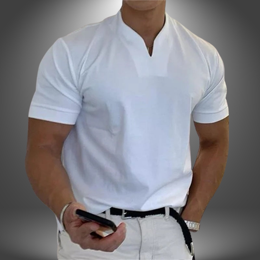 Herre T-shirt Med Notch-udskæring Og Slim Fit – Kortærmet T-shirt Til Hverdagsbrug, Fritid Og Smart Casual Stil