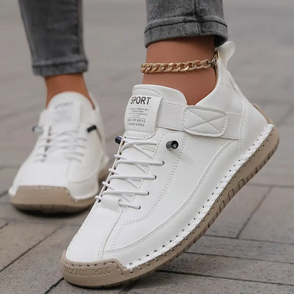 Dame Støttende Lædersneakers – Polstrede Afslappede Gåsko