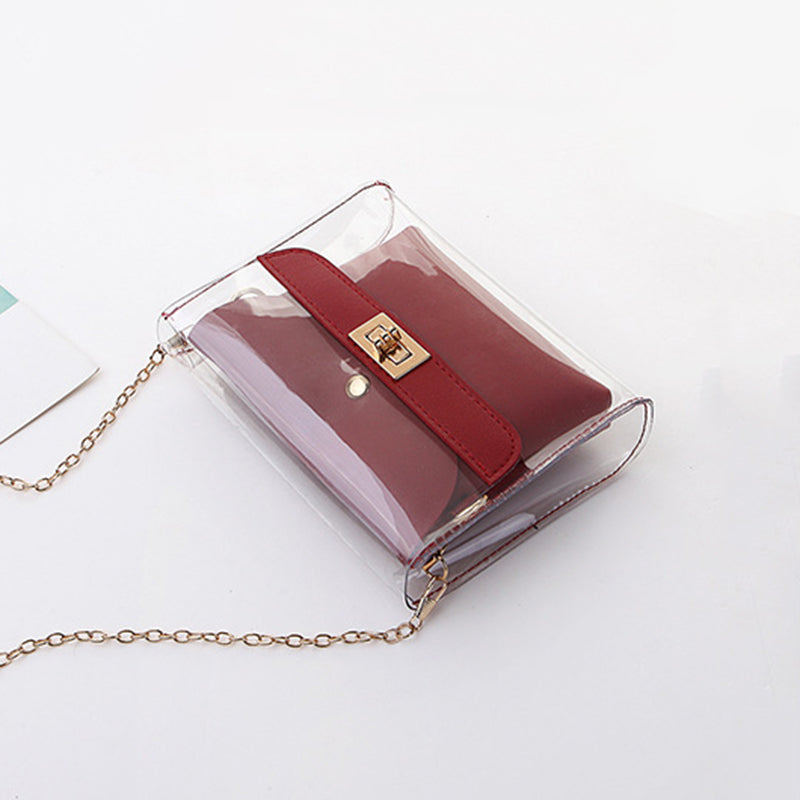 Dámská průhledná crossbody taška z PVC ve 2 dílech s odnímatelným řetízkovým popruhem – praktická taška na každý den, večírek i volný čas