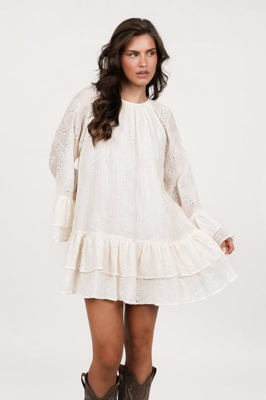 Rochie mini damă imprimată, cu croială lejeră și mâneci cu volane