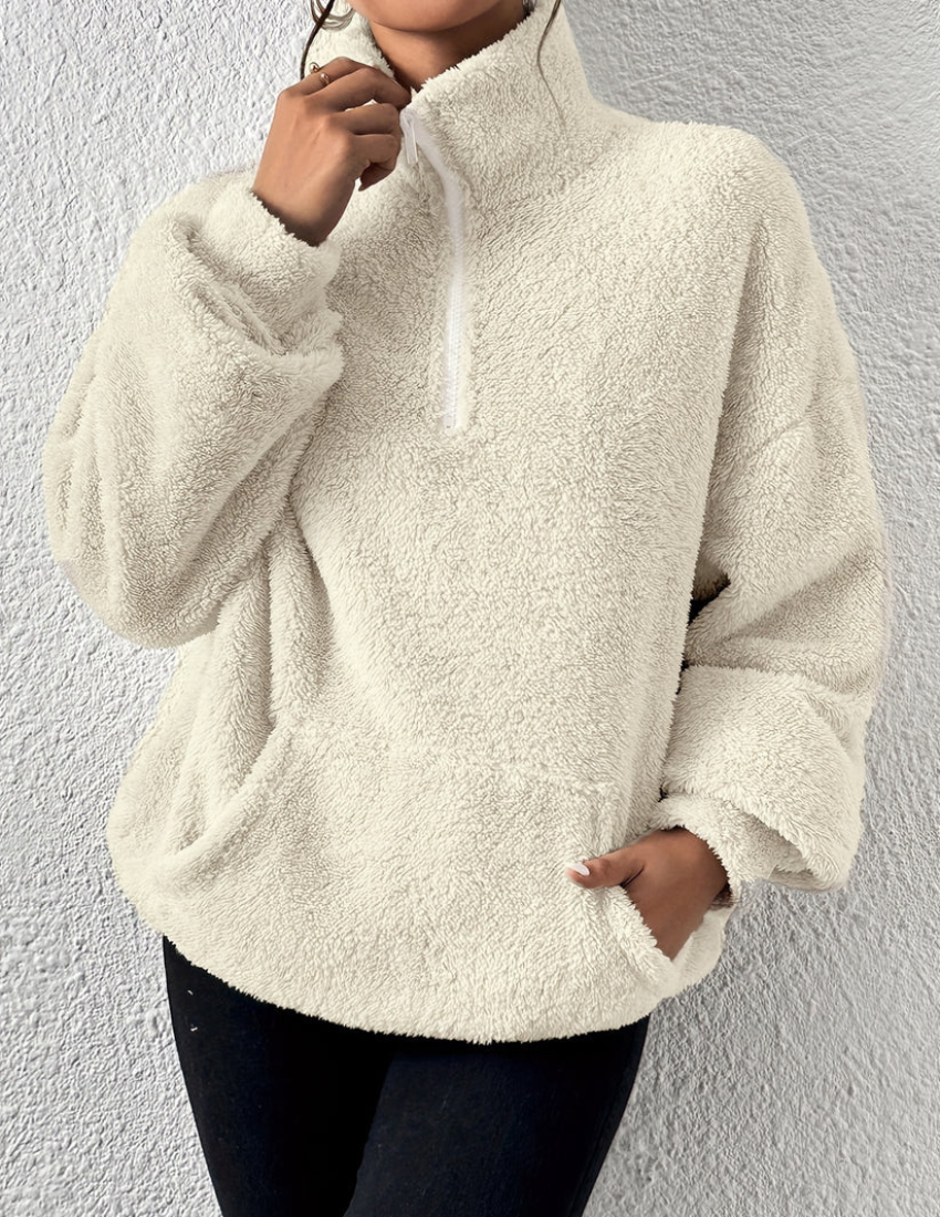 Dámský fleecový pulovr na half-zip s vysokým límcem – měkký a hřejivý pulovr na zimu, pro každodenní nošení a volný čas