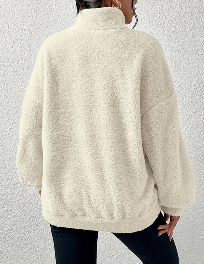Dámský fleecový pulovr na half-zip s vysokým límcem – měkký a hřejivý pulovr na zimu, pro každodenní nošení a volný čas