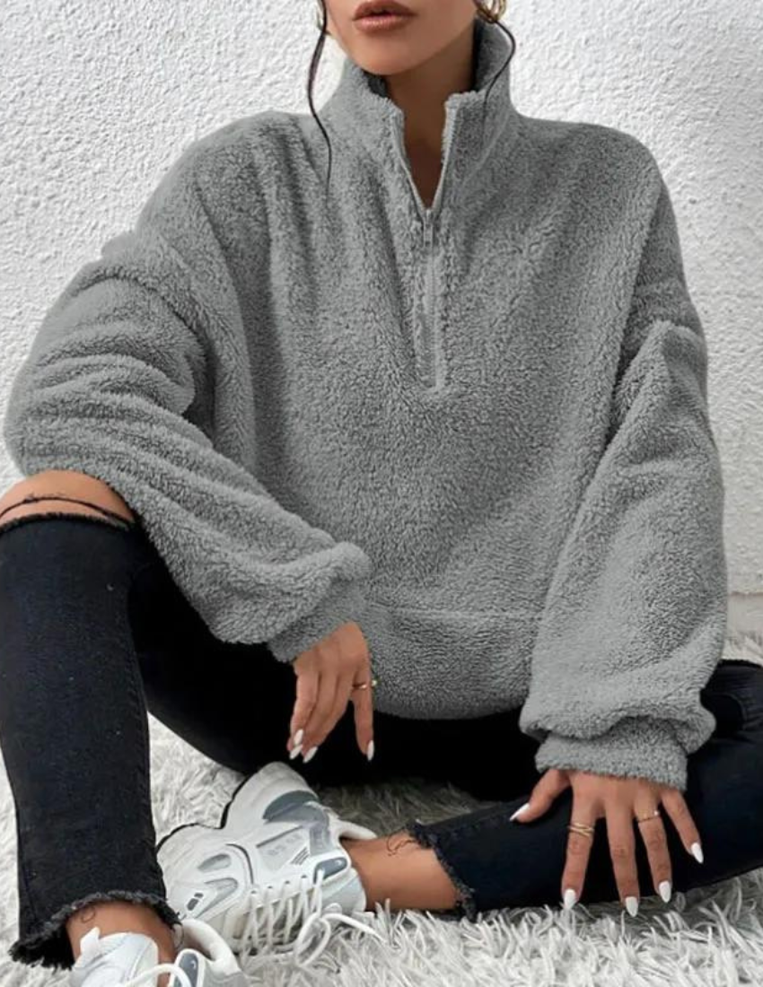 Dámský fleecový pulovr na half-zip s vysokým límcem – měkký a hřejivý pulovr na zimu, pro každodenní nošení a volný čas